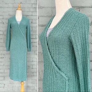 Vintage 70s Wrap Sweater Dress in Pale Teal